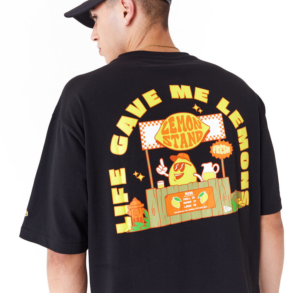 New Era Lemon Stand Fruit Graphic Oversized Black Tee