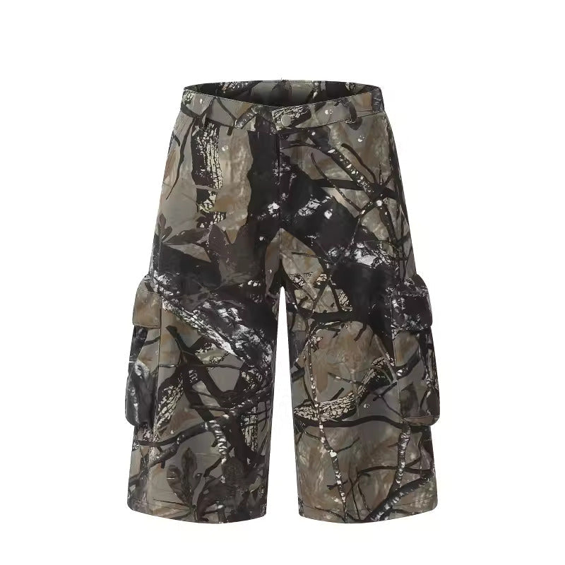 WASHED TREE BRANCHED CARGO SHORTS