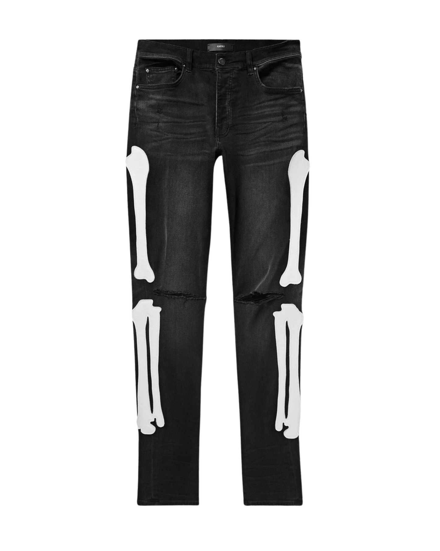 Amiri Bones Skinny-Fit Appliquéd Distressed Jeans - "Black"