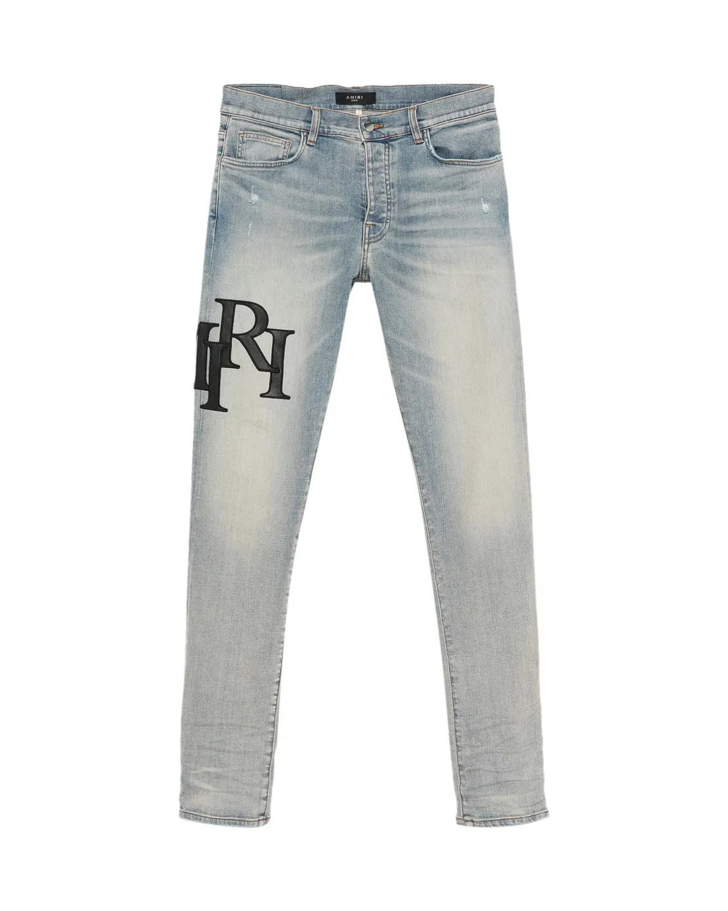 Amiri Staggered Logo Skinny Jeans - "Antique Indigo Black"