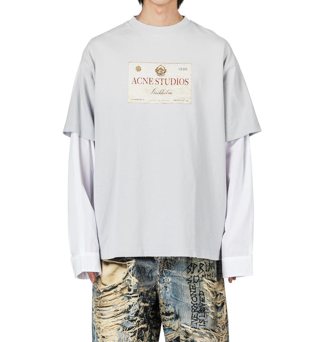 Acne Studios Layered Print T-shirt - "Light Grey"