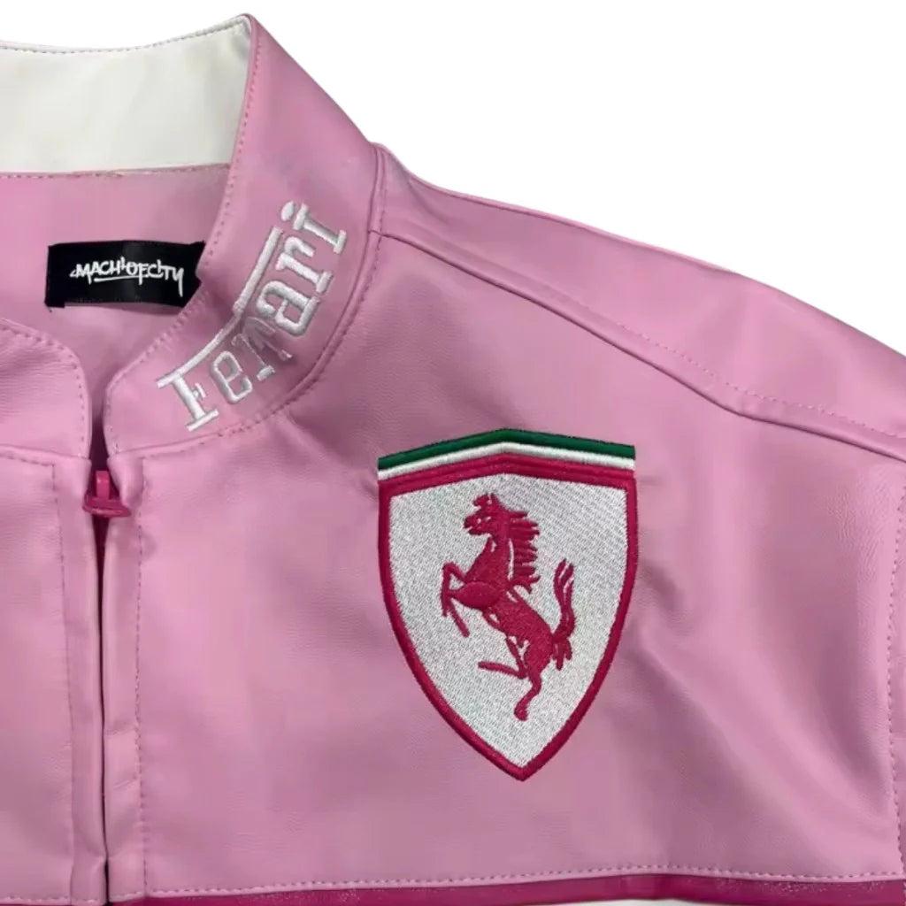 Ferrari Racing Leather Jacket - "Pink/White"