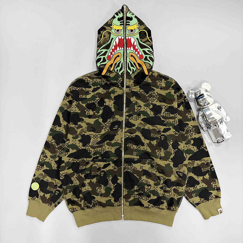 BAPE x CLOT Camo Shark Full Zip Hoodie