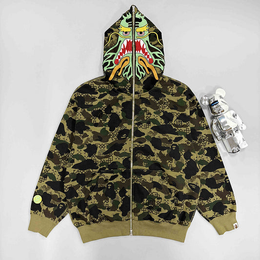 BAPE x CLOT Camo Shark Full Zip Hoodie