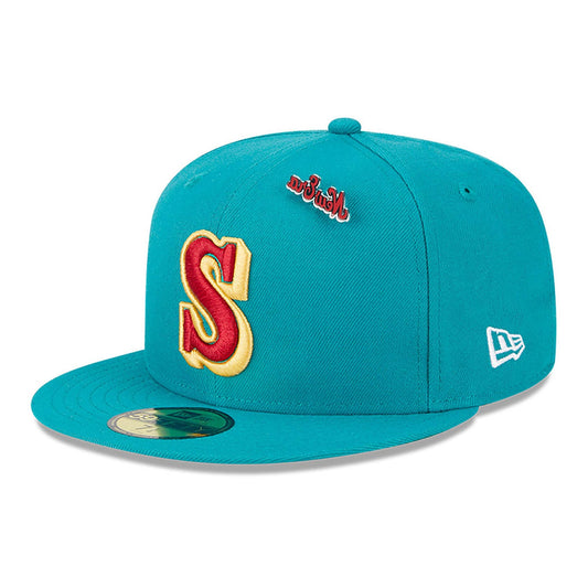 Seattle Mariners 59FIFTY MLB Cooperstown Pin Pack Teal Cap