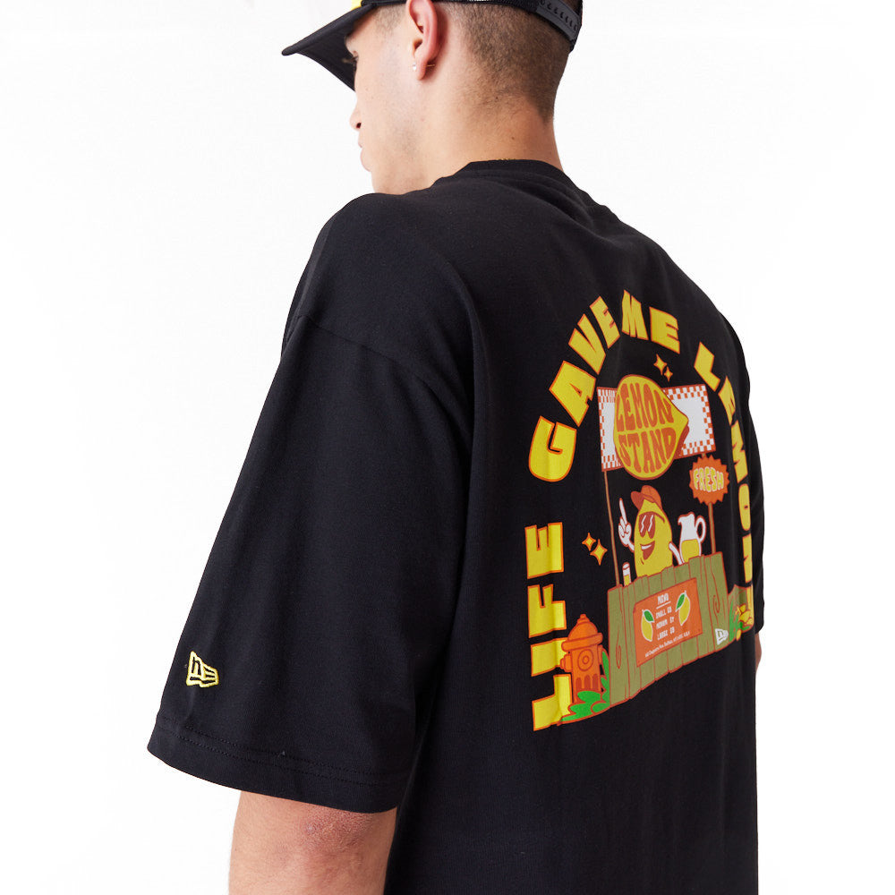 New Era Lemon Stand Fruit Graphic Oversized Black Tee