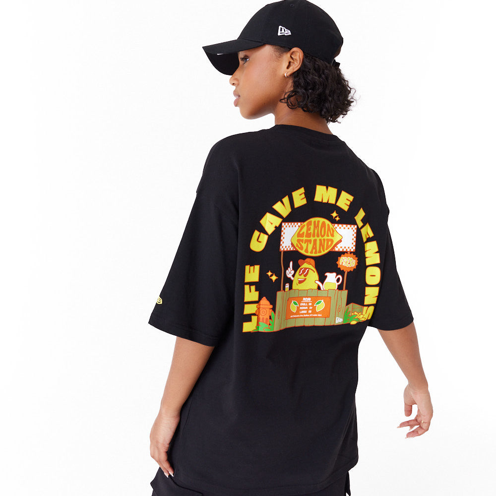 New Era Lemon Stand Fruit Graphic Oversized Black Tee