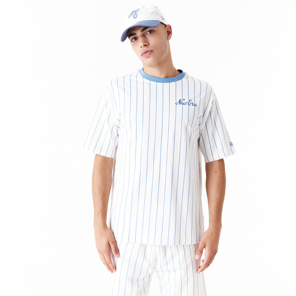 New Era Pinstripe Oversized White Tee