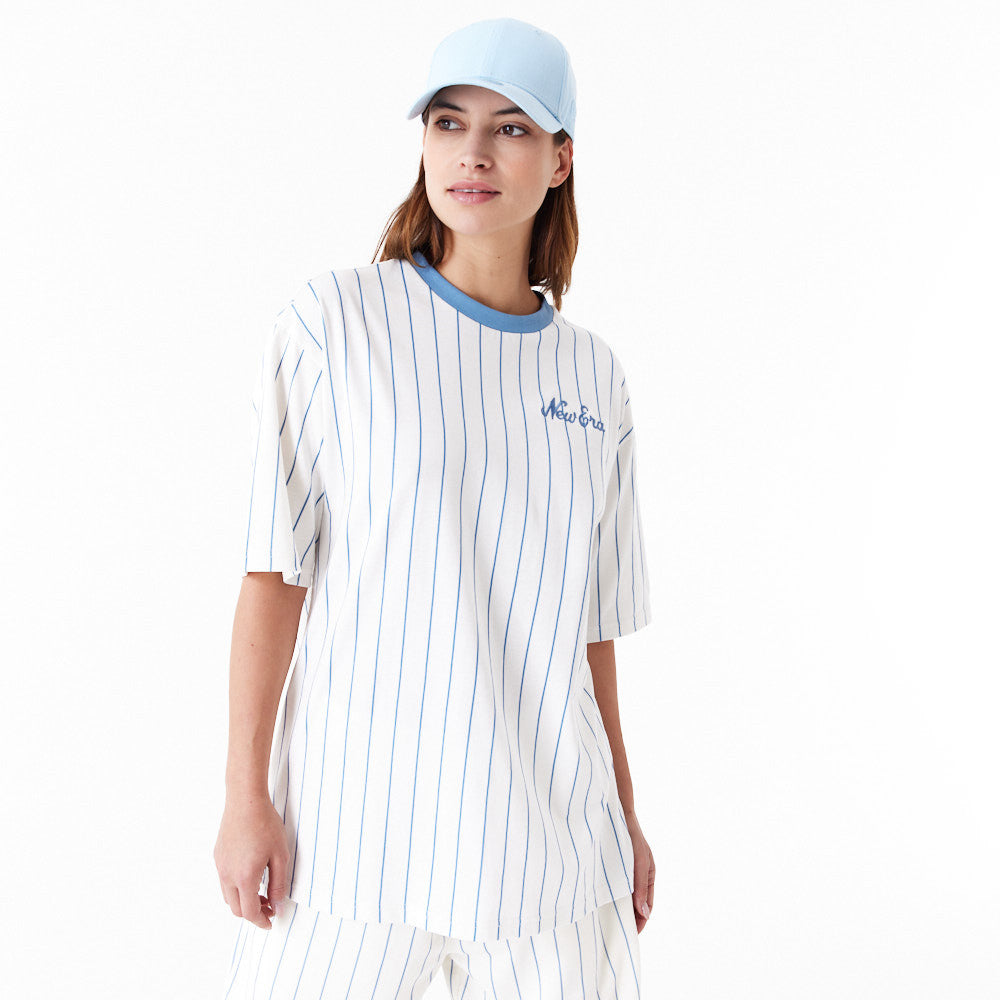 New Era Pinstripe Oversized White Tee