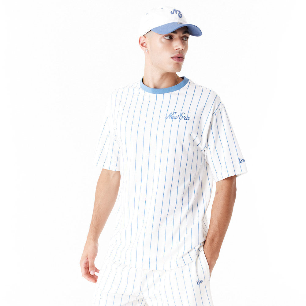 New Era Pinstripe Oversized White Tee