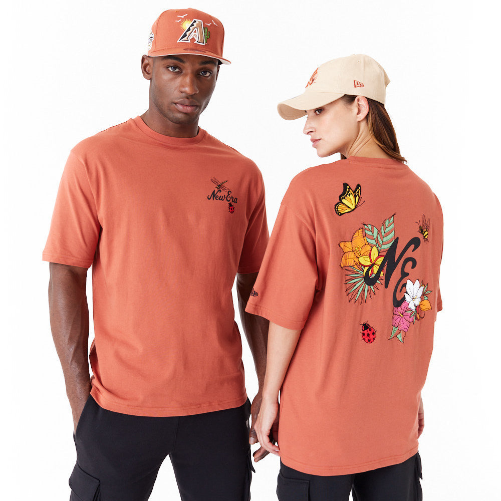 New Era Floral Graphic Oversized Brown Tee