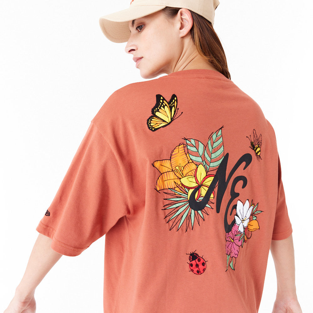 New Era Floral Graphic Oversized Brown Tee