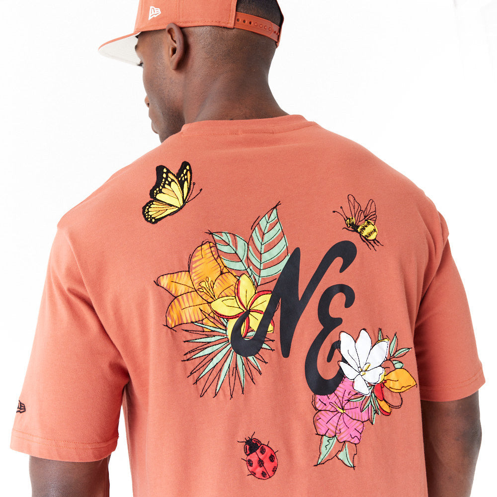 New Era Floral Graphic Oversized Brown Tee