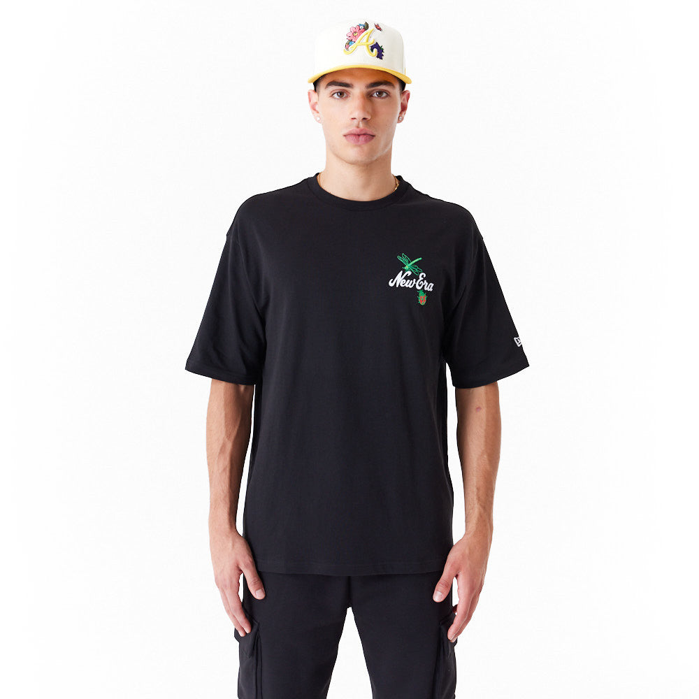 New Era Floral Graphic Oversized Black Tee