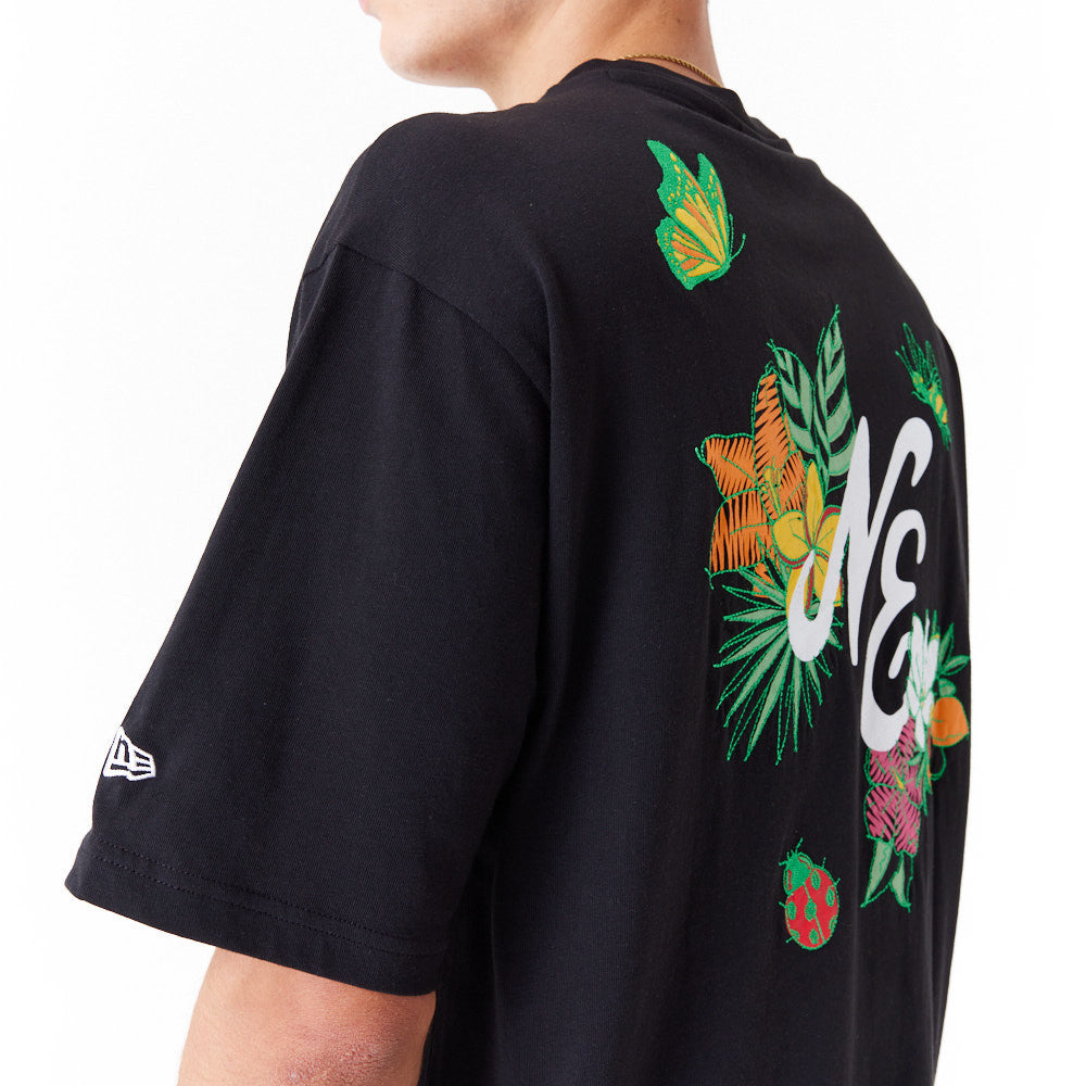 New Era Floral Graphic Oversized Black Tee