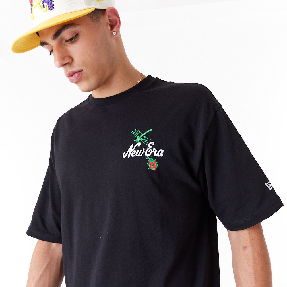 New Era Floral Graphic Oversized Black Tee