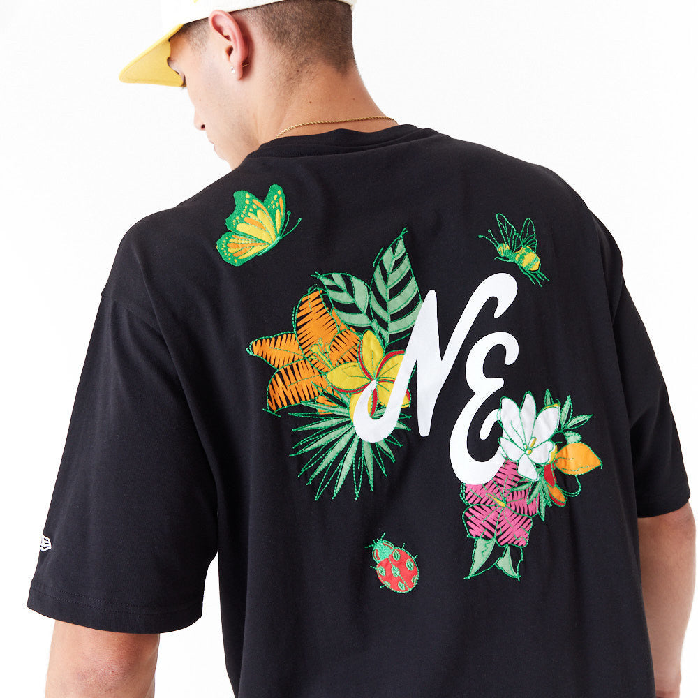 New Era Floral Graphic Oversized Black Tee
