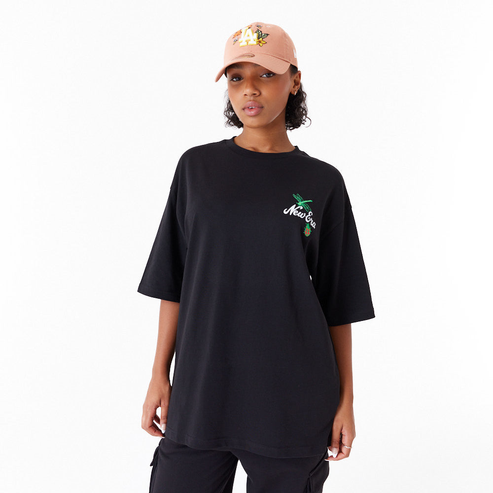 New Era Floral Graphic Oversized Black Tee