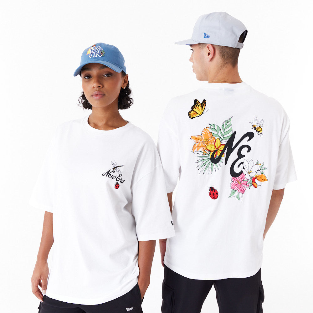 New Era Floral Graphic Oversized White Tee