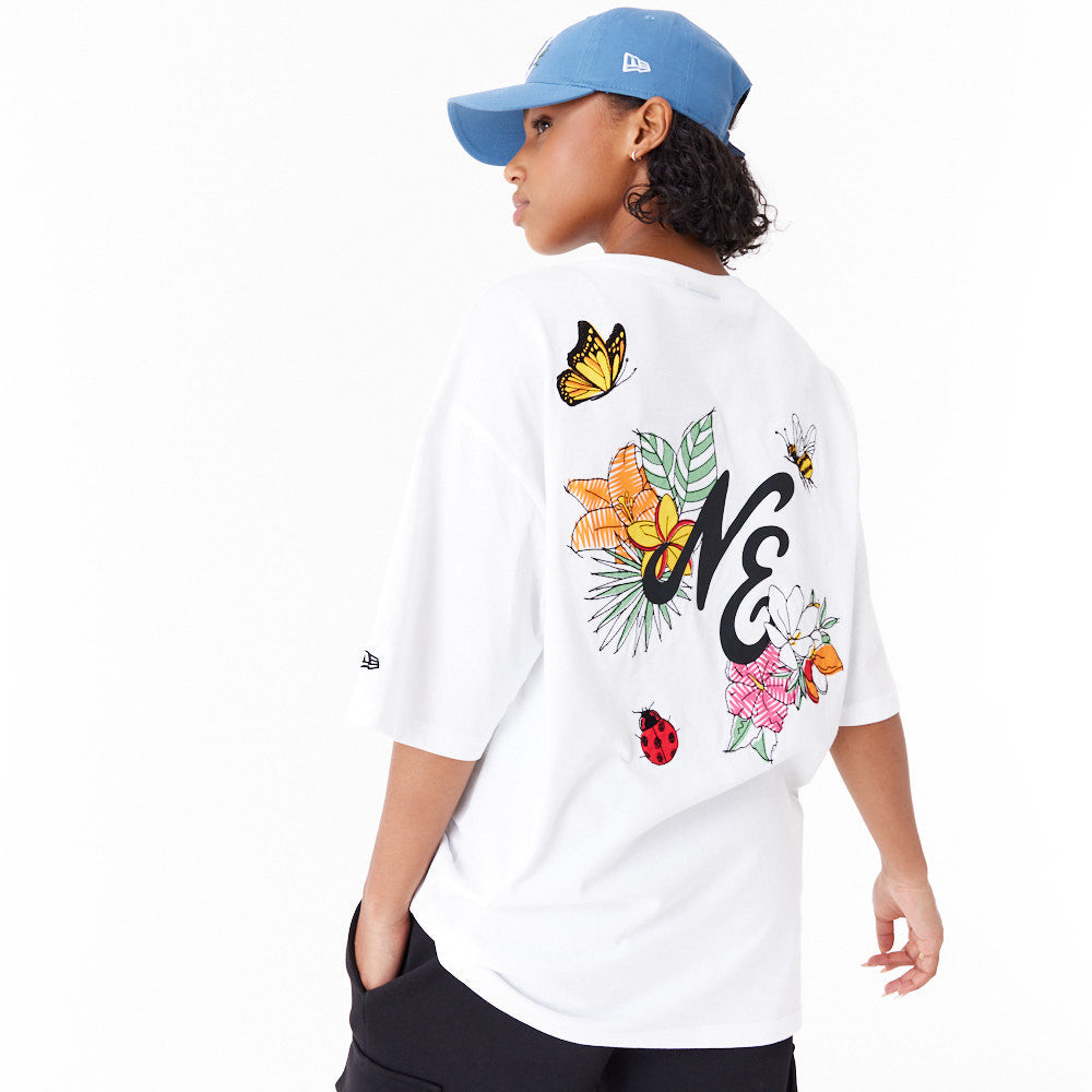 New Era Floral Graphic Oversized White Tee