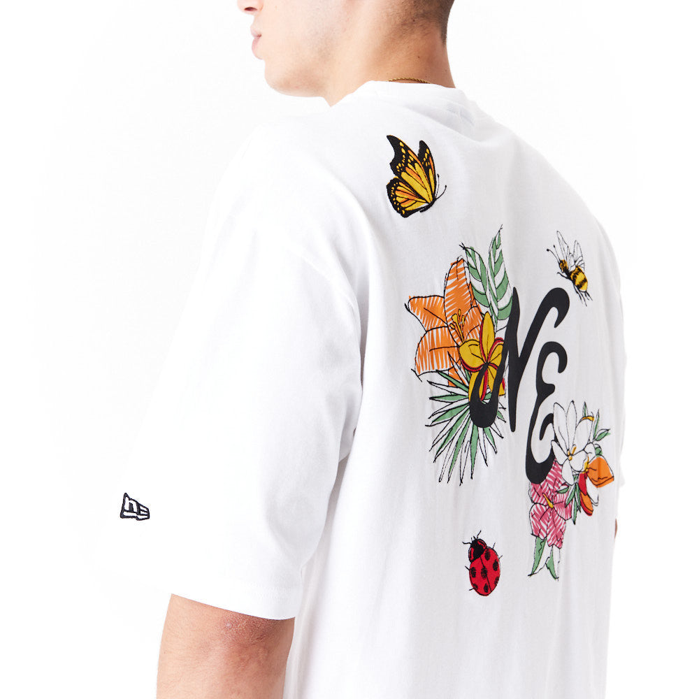 New Era Floral Graphic Oversized White Tee
