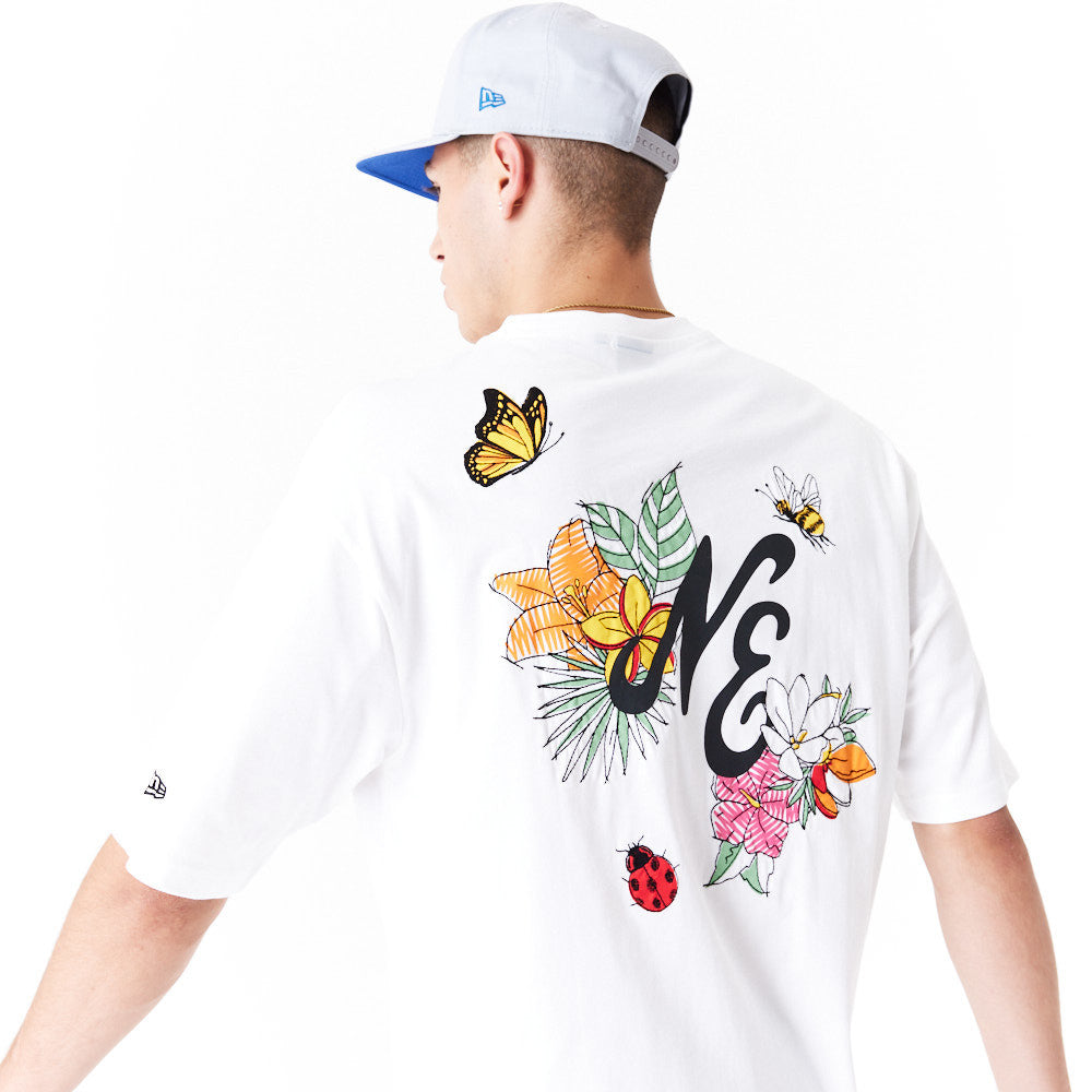 New Era Floral Graphic Oversized White Tee