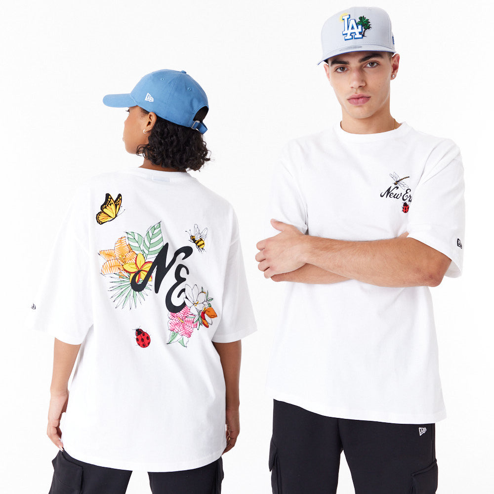 New Era Floral Graphic Oversized White Tee