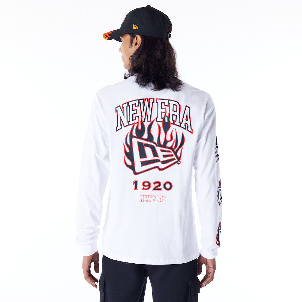 New Era Flag Flame Longsleeve White Tee