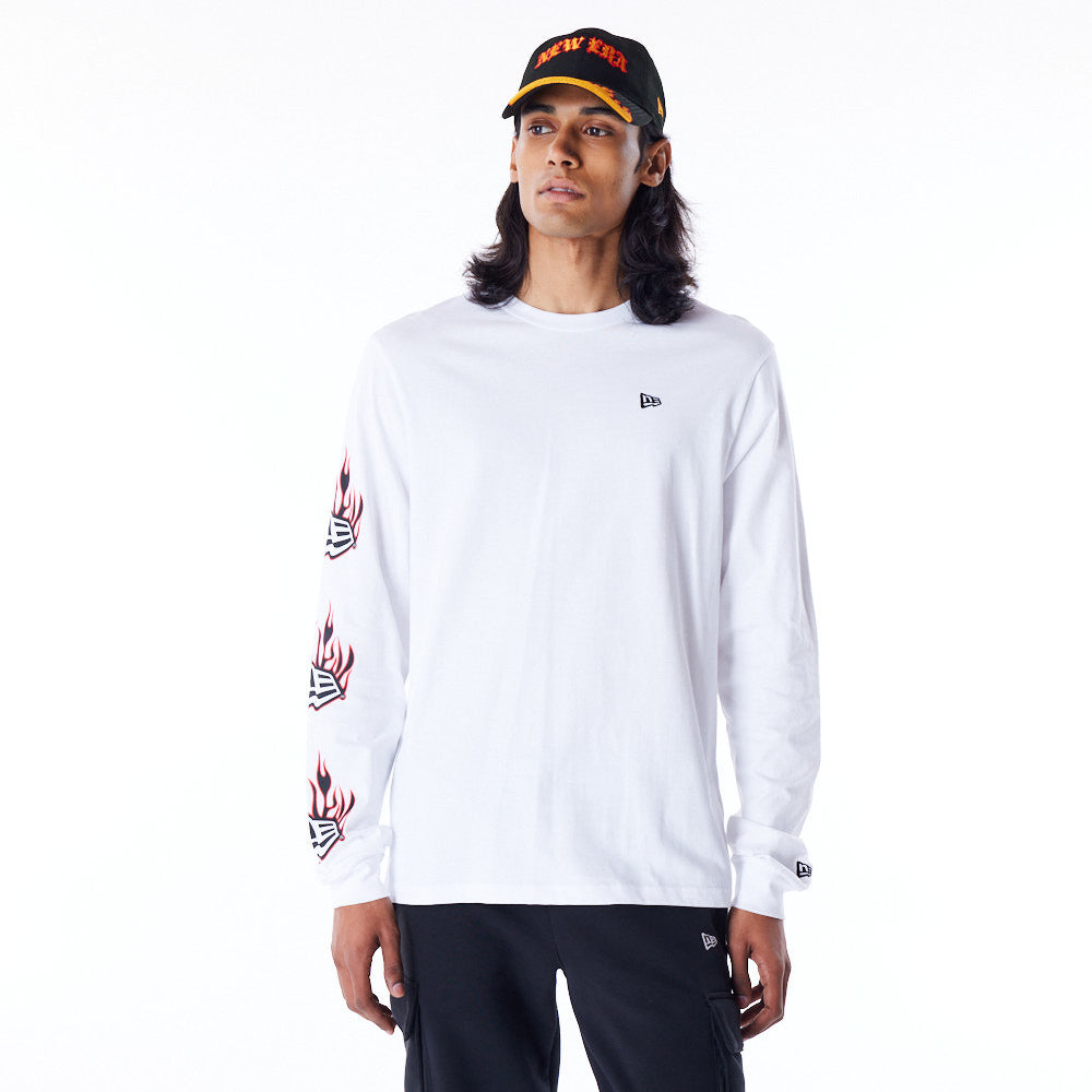 New Era Flag Flame Longsleeve White Tee