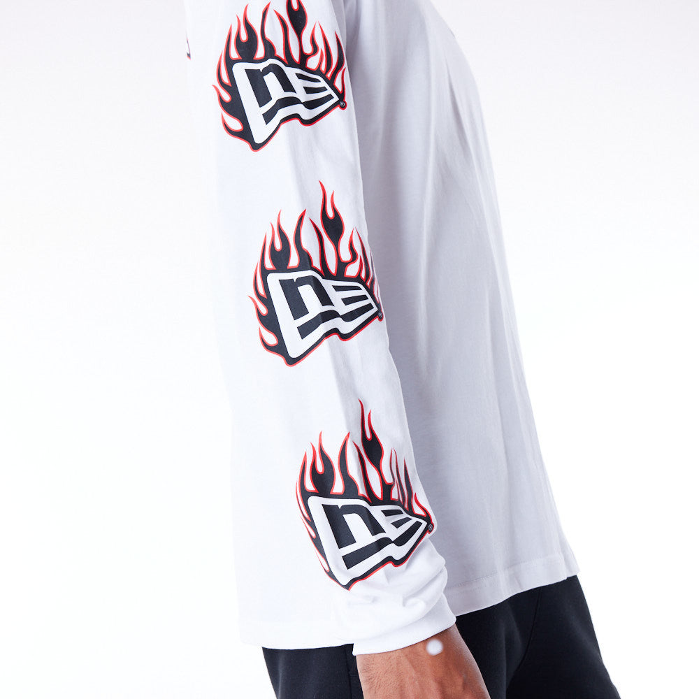 New Era Flag Flame Longsleeve White Tee