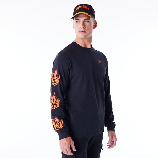 New Era Flag Flame Longsleeve Black Tee
