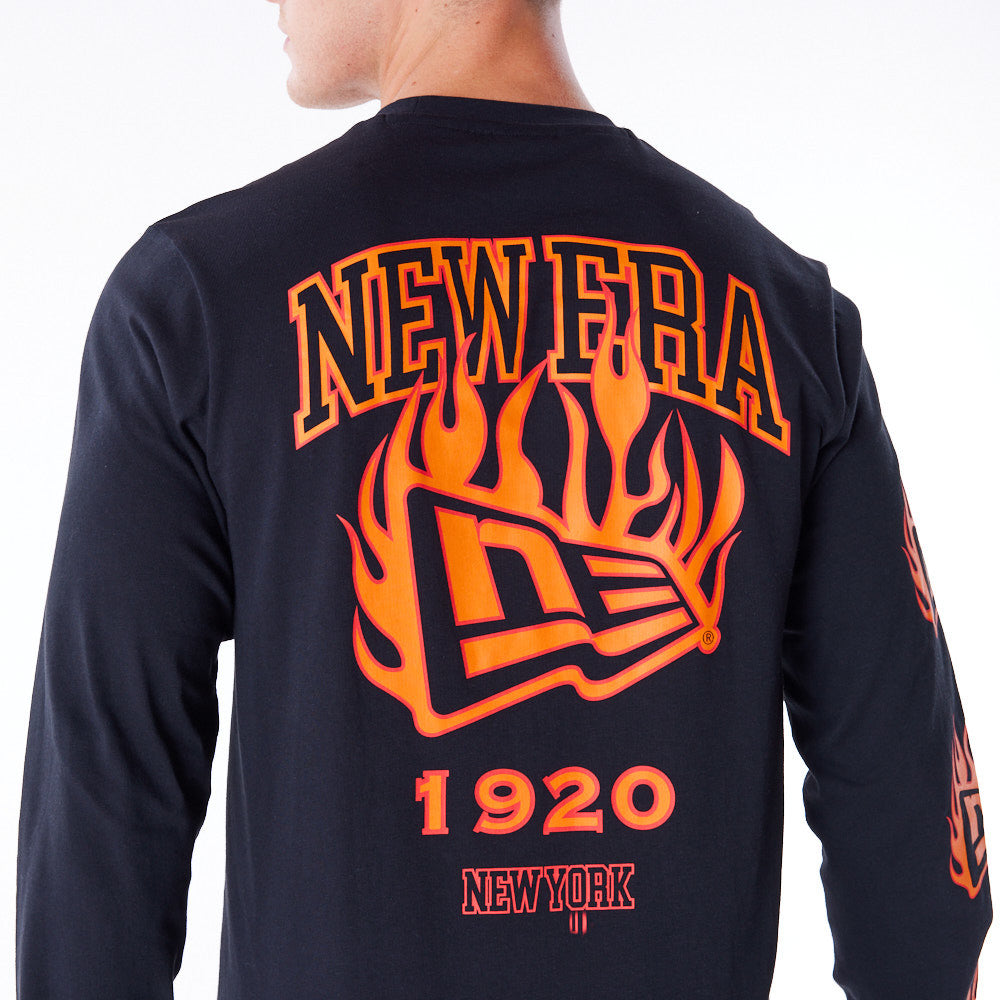 New Era Flag Flame Longsleeve Black Tee