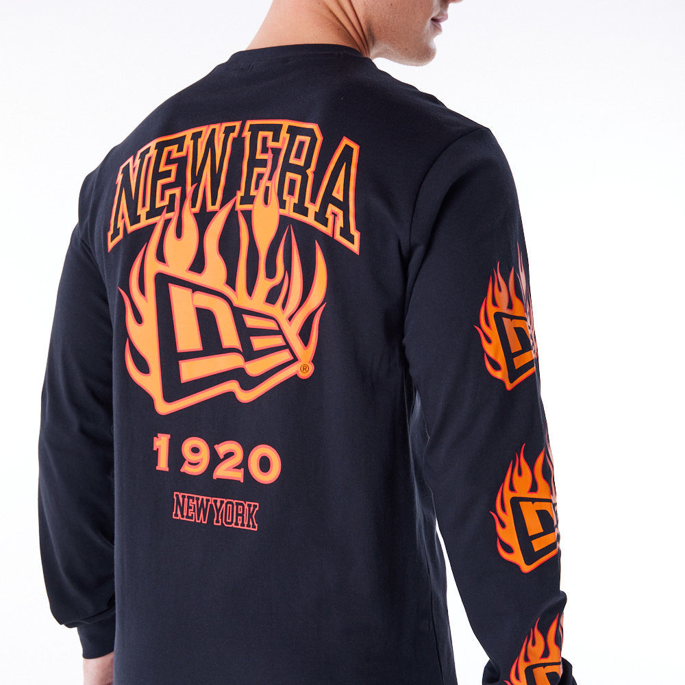 New Era Flag Flame Longsleeve Black Tee