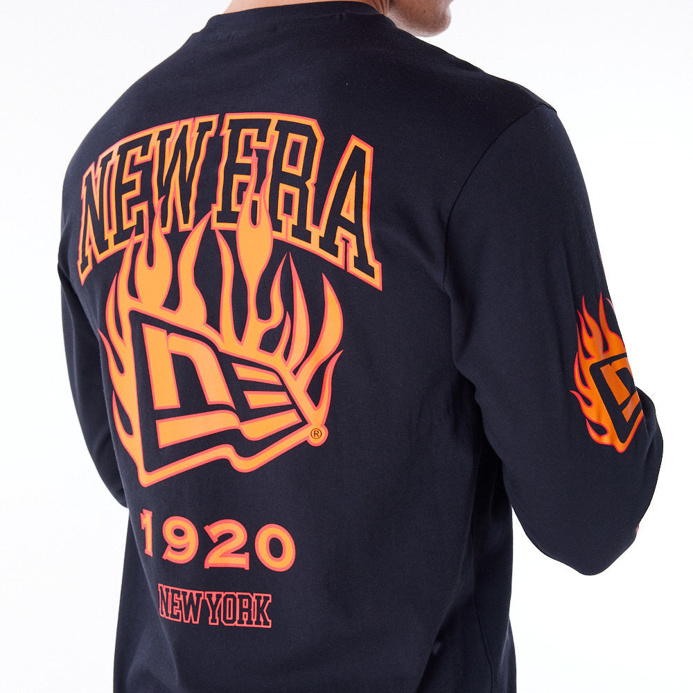 New Era Flag Flame Longsleeve Black Tee