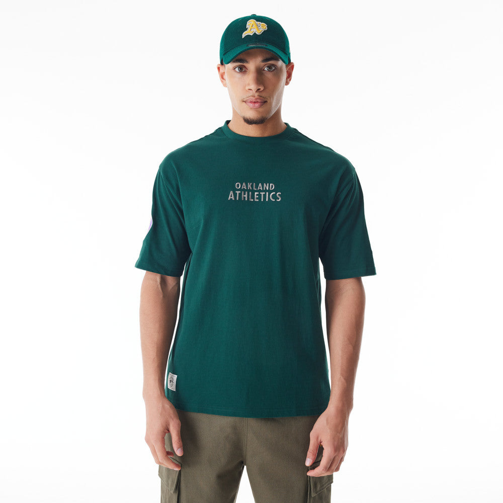 Oakland Athletics Oversized MLB Tartan Infill Dark Green Tee