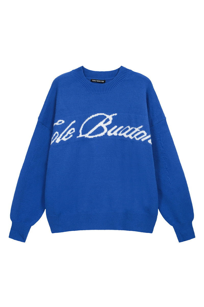 Cole Buxton CB Script Logo Knit Sweater - 'Blue'