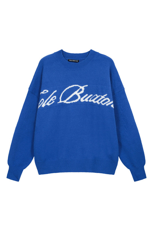 Cole Buxton CB Script Logo Knit Sweater - 'Blue'