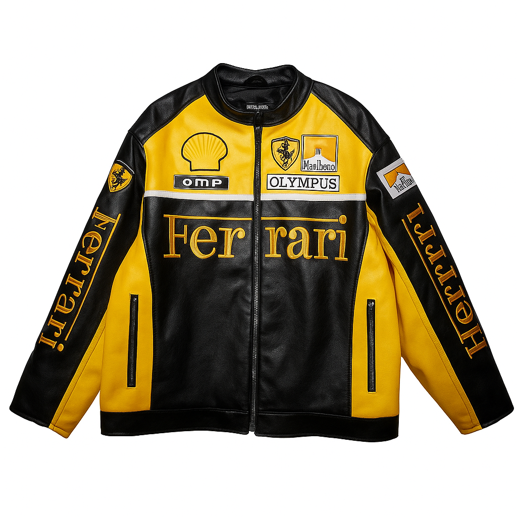 Ferrari Racing Leather Jacket - "Black/Yellow"