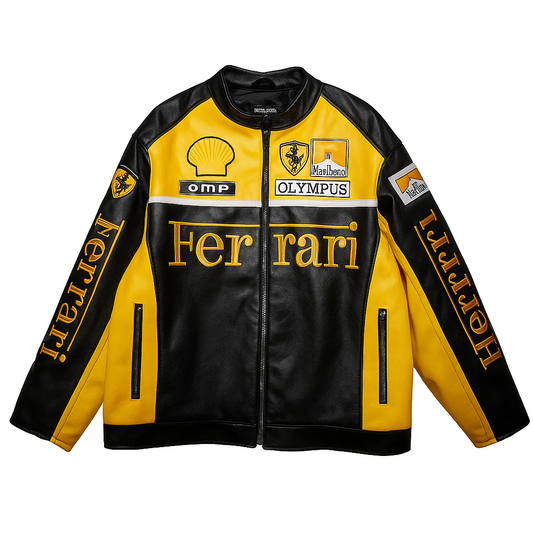 Ferrari Racing Leather Jacket - "Black/Yellow"