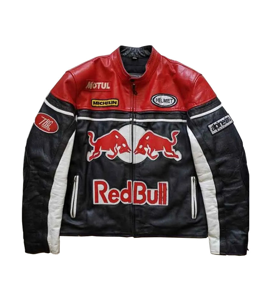 Redbull F1 Racing Leather Jacket - 'Harley Red'