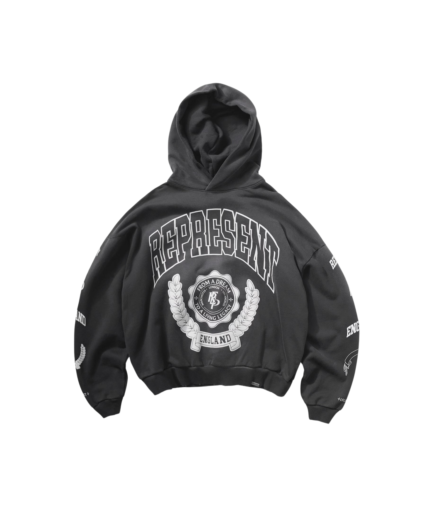 Represent Legacy Crest Hoodie - "Stained Black"