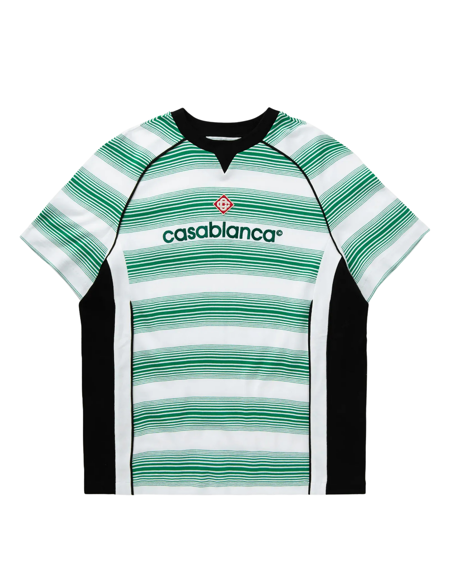 Casablanca Logo Stripe Paneled T-Shirt - "Green"