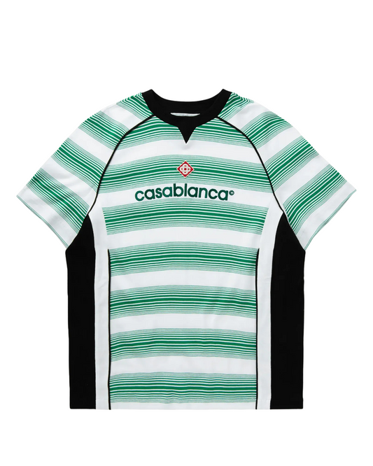 Casablanca Logo Stripe Paneled T-Shirt - "Green"