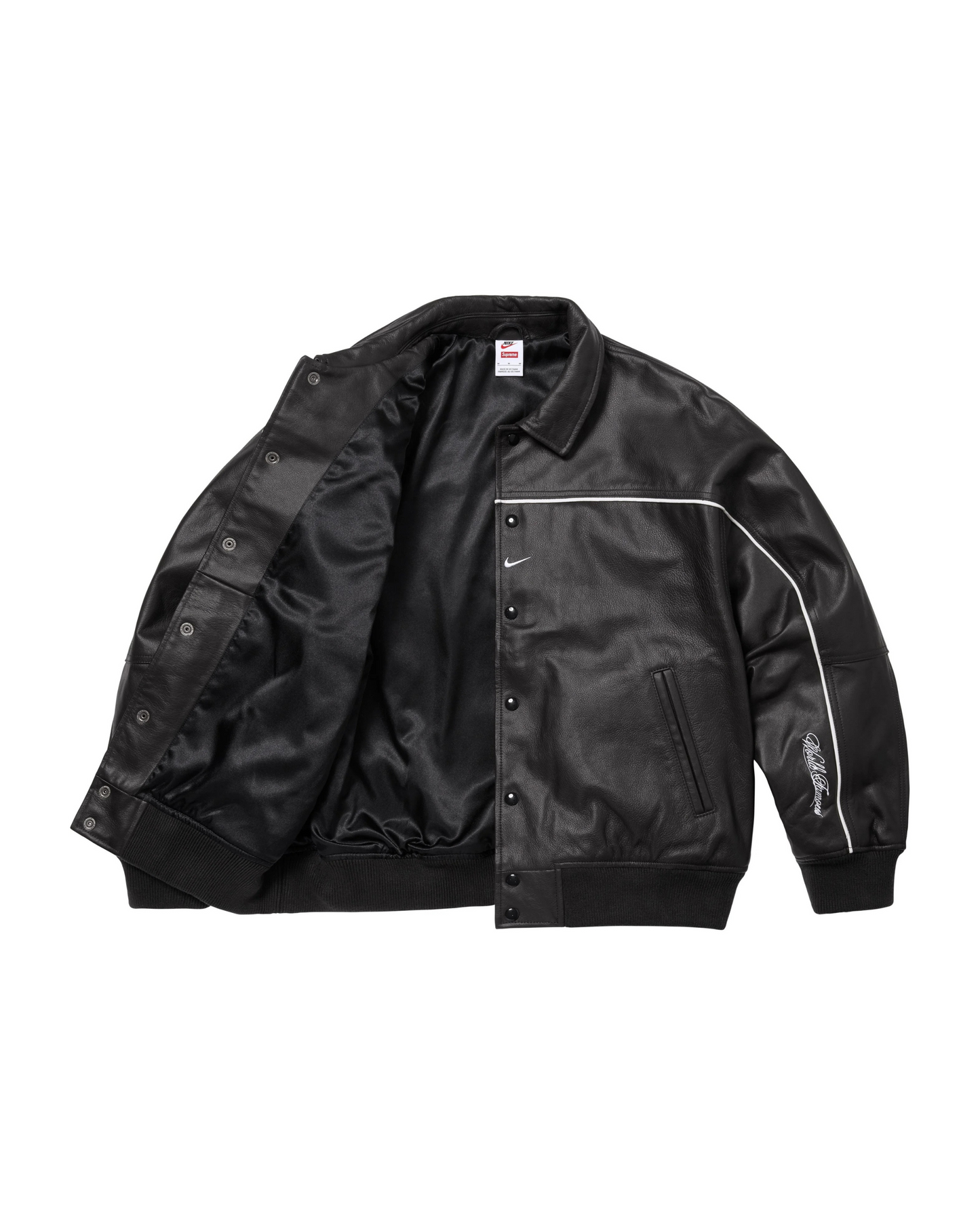 Supreme x Nike Leather Varsity Jacket - "Black/White"
