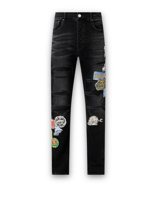 Amiri Station Patch Repair Slim Jean - "Vintage Black"