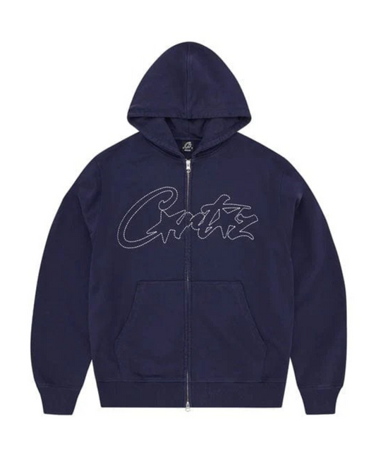 Corteiz Thick Stitch Allstarz Logo Print Zip Hoodie - "Navy"