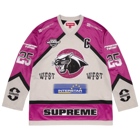 Supreme Rhinestone Hockey Jersey 'Light Grey'