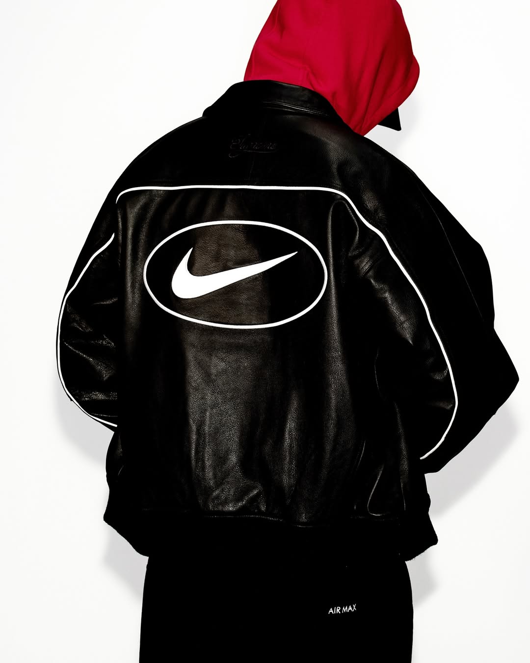Supreme x Nike Leather Varsity Jacket - "Black/White"