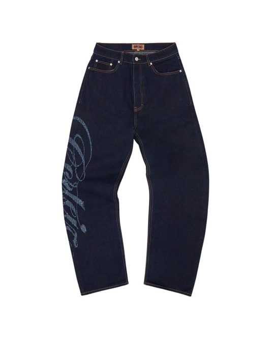 Corteiz Frayed Denim Baggy Jeans - 'Indigo'