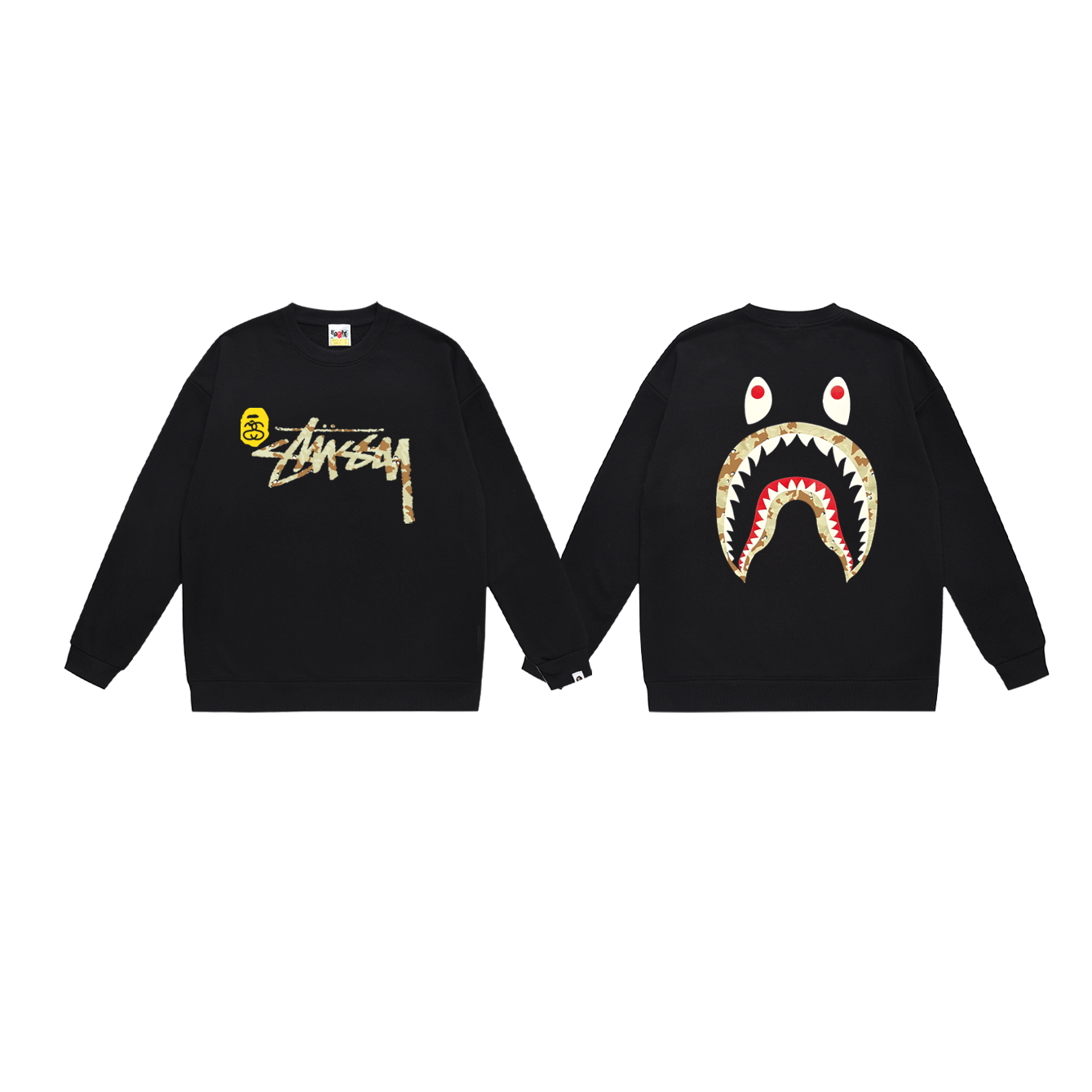 Bape X Stussy Patched Shark Crewneck